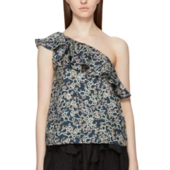 ISABEL MARANT ÉTOILE Thom One-Shoulder floral Printed Blouse Top linen small XS - Picture 1 of 7